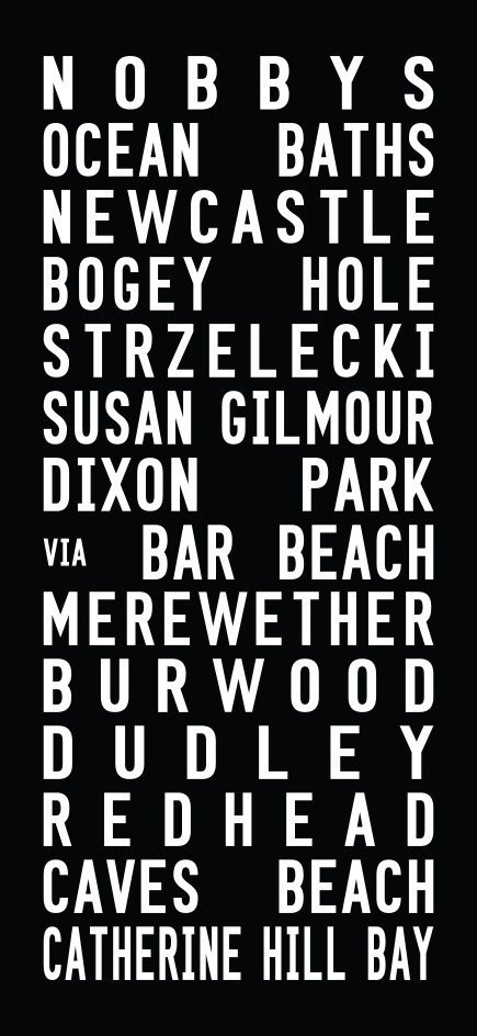Reproduction Tram Roll Sign Words Art for Nobby's Beach|Nobby's Beach - Full Line
